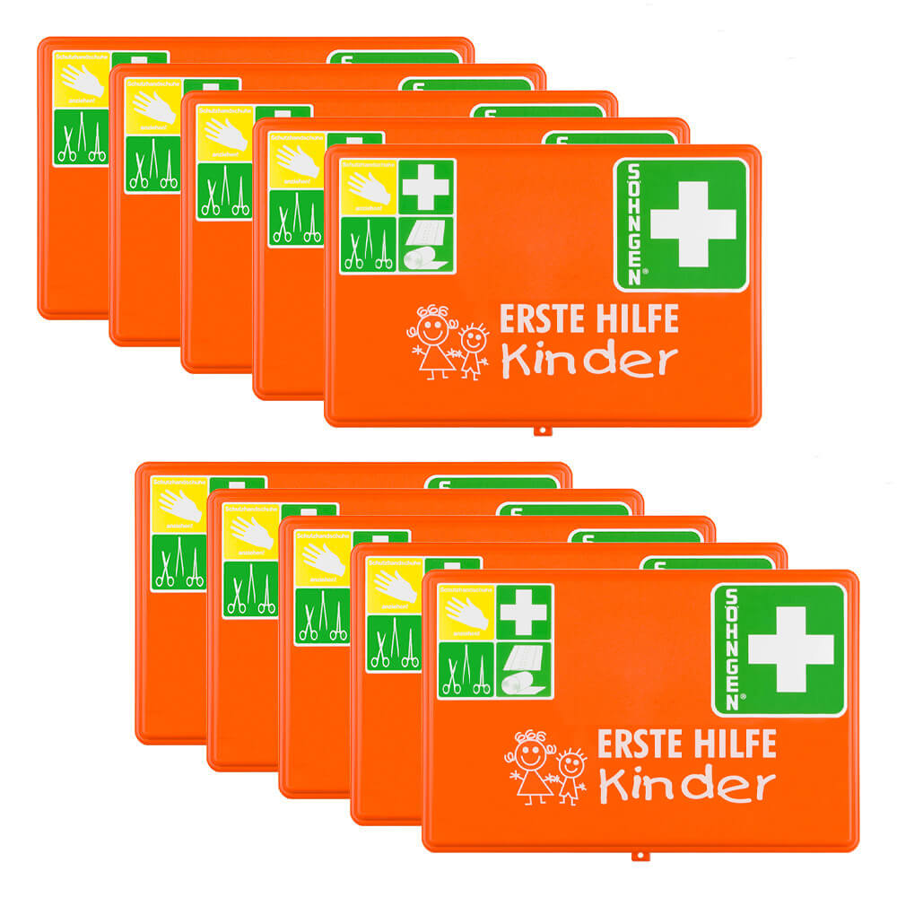 BIGPACK 10 x SÖHNGEN Erste-Hilfe-Verbandkasten Kindergarten, orange, DIN 13157