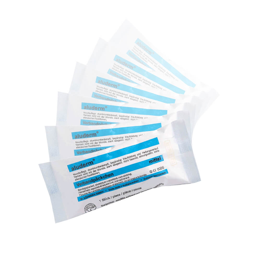 BIGPACK ALUDERM Verbandpäckchen mittel, 8x10 cm Wundkompresse, 4m x 8cm, 225 ST