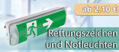 Rettungszeichen und Notleuchten